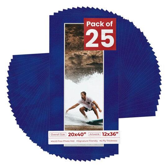 Royal Blue Suede Mat Board for 20x40 Frames - Fits 12x36 Photos